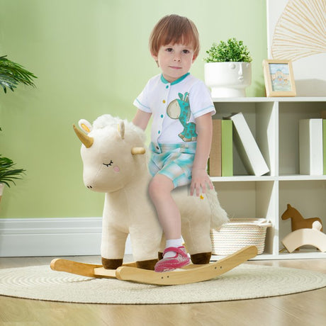 AIYAPLAY Rocking Horse with Unicorn Design, Sounds, for Ages 2-4 Years, White