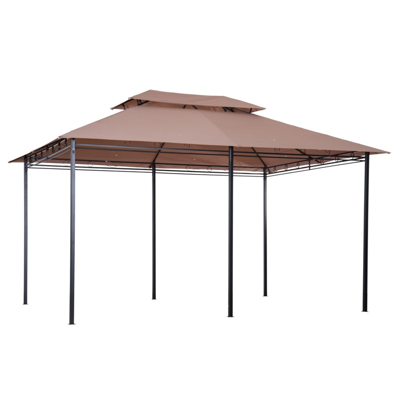 Outsunny 4m x 3(m)Garden Gazebo, Double Roof Outdoor Gazebo Canopy Shelter with Curtains, Solid Steel Frame for Lawn and Deck, Brown