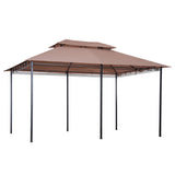 Outsunny 4m x 3(m)Garden Gazebo, Double Roof Outdoor Gazebo Canopy Shelter with Curtains, Solid Steel Frame for Lawn and Deck, Brown