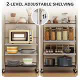 HOMCOM 4 Tier Stainless Steel Kitchen Storage Trolley with Adjustable Shelves - Silver