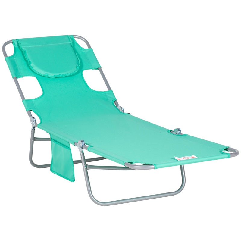 Outsunny Foldable Sun Lounger with Reading Hole - Green