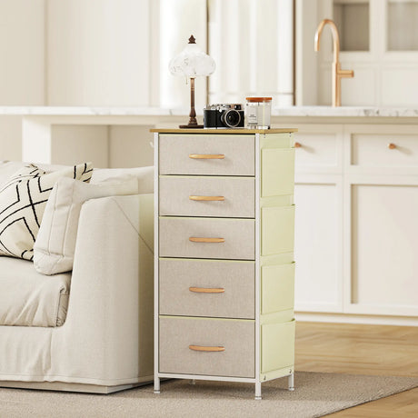 HOMCOM Chest of Five Fabric Drawers - Beige