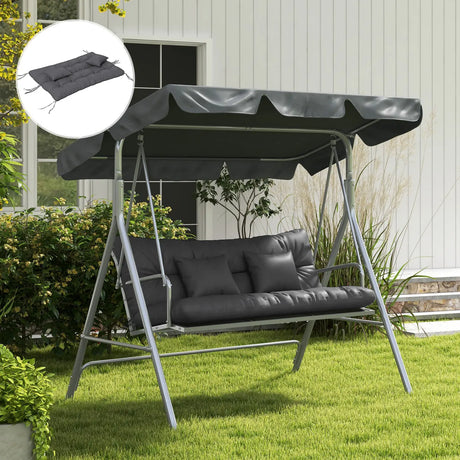 Outsunny Back and Seat Cushion Replacement with 2 Pillows, Patio Chair Cushions Set with Ties, Charcoal Grey