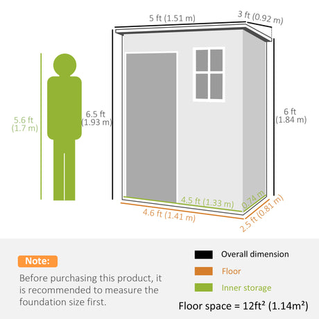 Outsunny 5x3 Storage Shed with Lockable Door, Window & Vent for Garden & Patio, Grey