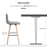 HOMCOM Breakfast Bar Stool Set of 2 Armless Button-Tufted Counter Height Bar Chairs with Wood Legs & Footrest, Grey