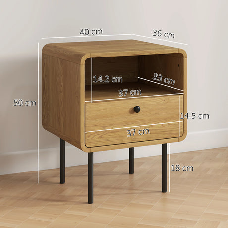 HOMCOM Bedside Table with Drawer and Open Shelf - Oak