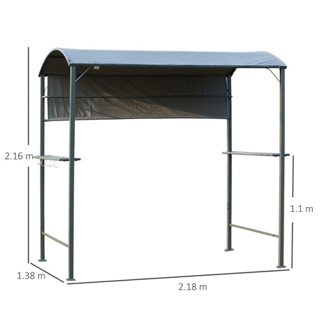 Outsunny 2.2 x 1.4m BBQ Shelter, Outdoor Grill Gazebo Canopy with Shelves, Hanging Hooks, and Metal Frame, for Garden Patio Backyard