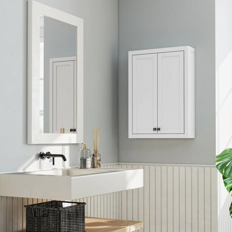 HOMCOM Bathroom Wall Cabinet with Adjustable Shelves - White