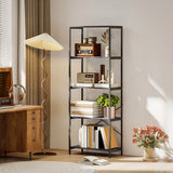 HOMCOM 5-Tier Bookshelf, Industrial Bookcase with Metal Frame - Dark Grey and Black