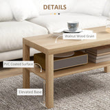 HOMCOM 2-Tier Coffee Table with Storage Shelf, Rectangular Centre Table for Living Room, Home Office, Natural Wood Finish