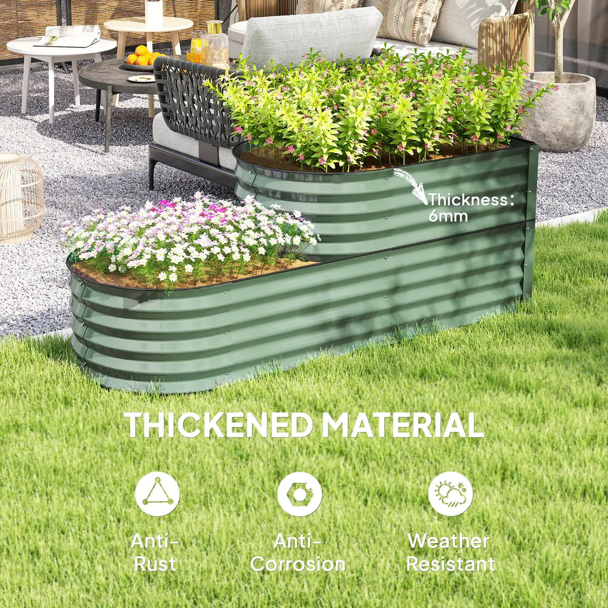 Outsunny Two-Tier Galvanised Steel Garden Planter - Light Green