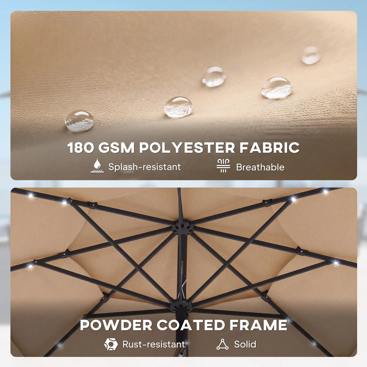 Outsunny 2.8 m Garden Parasol Umbrella with LED Solar Light, Parasol Cover, 3 Tier Outdoor Table Market Patio Umbrella, Khaki