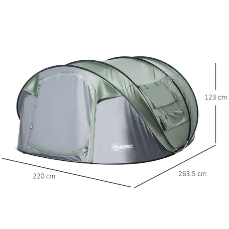 Outsunny 4-5 Person Pop-up Camping Tent Family Tent w/ 2 Mesh Windows & PVC Windows Portable Carry Bag for Outdoor Trip, Dark Green