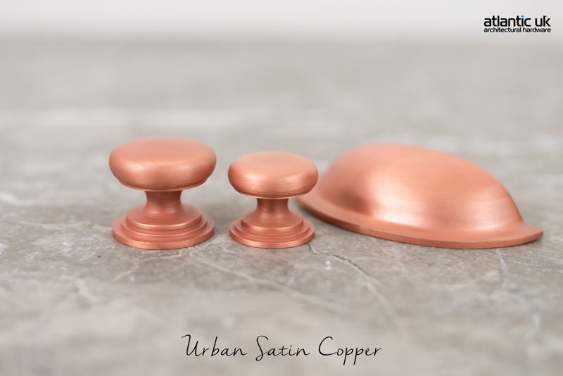 Old English Lincoln Solid Brass Victorian Knob 38mm on Concealed Fix - Urban Satin Copper - Each