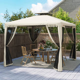 Outsunny Outdoor Gazebo, 2-tier Roof W/Netting, 295L x 295W x 263Hcm-Taupe