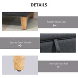 HOMCOM 30L Linen Storage Ottoman Padded Footstool with Rubberwood Legs for Storage Box, Bed End, Shoe Bench, Seating, Dark Grey