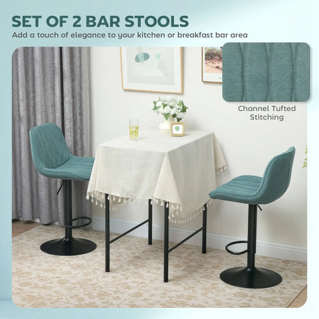 HOMCOM Set of Two Linen-Look Bar Stools - Blue