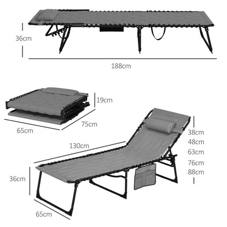 Outsunny Set of Two Sun Loungers, with Five-Position Reclining Backs - Grey