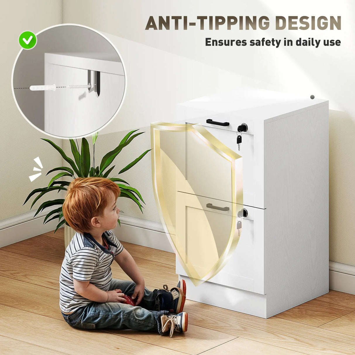 HOMCOM 2-Drawer Filing Cabinet with Lock - White