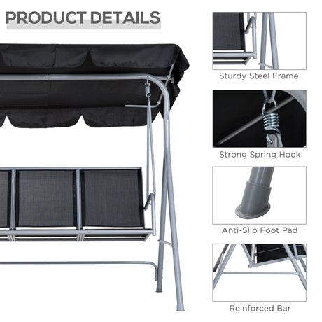 Outsunny Outdoor 3-Seater Swing Chair-Black