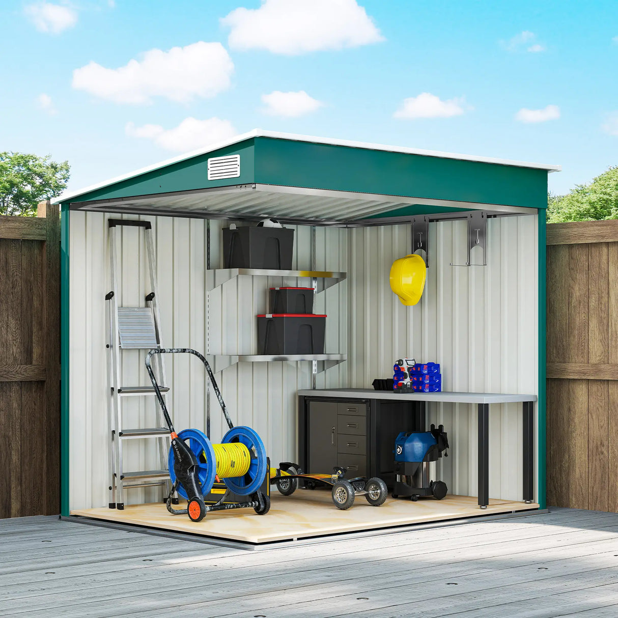 Outsunny 7 x 5ft Galvanised Metal Shed, with Sliding Door - Green