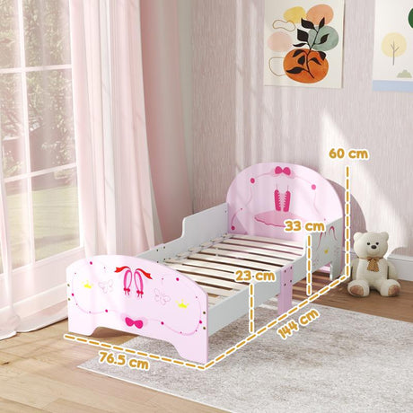 AIYAPLAY Ballet Theme Toddler Bed Frame with Safety Rails for 3-6 Years, 144 x 76.5 x 60 cm, Pink