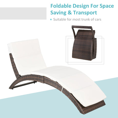 Outsunny Outdoor Foldable PE Rattan Sun Lounger with Soft Padded Cushion, Ergonomic Curved Design Sun Bed for Garden, Balcony, Garden, Brown
