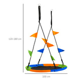 Outsunny Kid Nest Swing Seat Saucer Tree Swing 40 Inch/100cm Adjustable Rope Outdoor Indoor for Kids Over 3 Years Old Multi-Colour