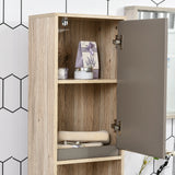 HOMCOM Narrow Bathroom Cabinet, Slim Bathroom Storage Unit with Open Compartment, Freestanding Storage Cupboard with Adjustable Shelves for Small Spaces, 30 x 24 x 170 cm, Grey and Oak