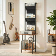 HOMCOM Vinyl Record Player Stand Record Storage with Player Stand Oxford Fabric Pockets Bottom Shelf Rustic Brown and Black