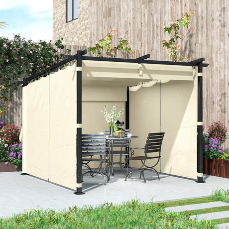 Outsunny 3 x 3 m Retractable Roof Pergola, with Curtains - Beige
