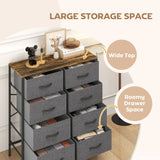 HOMCOM Fabric Chest of Drawers, Industrial Bedroom Dresser with 8 Fabric Drawers, Steel Frame and Wooden Top for Nursery, Living Room, Hallway, Rustic Brown and Grey