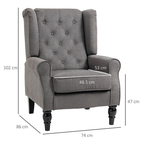 HOMCOM Retro Accent Chair, Wingback Armchair with Wood Frame Button Tufted Design for Living Room Bedroom, Dark Grey