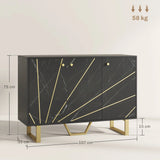 HOMCOM Sideboard Storage Cabinet, Modern Storage Cupboard with Adjustable Shelves and Metal Legs for Living Room, Kitchen, Dining Room, Entryway, Black Marble Tone