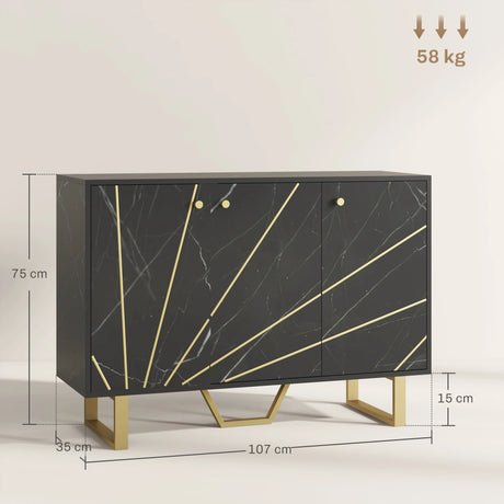 HOMCOM Sideboard Storage Cabinet, Modern Storage Cupboard with Adjustable Shelves and Metal Legs for Living Room, Kitchen, Dining Room, Entryway, Black Marble Tone
