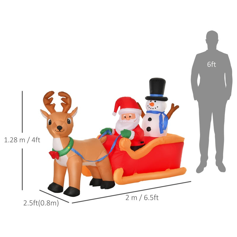 HOMCOM 6.5ft Christmas Inflatable Santa Claus on Sleigh Deer, LED Lighted for Home Indoor Outdoor Garden Lawn Decoration Party Prop