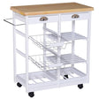 HOMCOM Rolling Kitchen Island Trolley Cart Drawer Shelves Basket Wheels W/  6 Bottle Wine Rack White