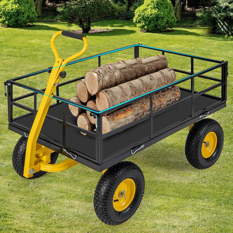 Utility Garden Cart with 180 Rotating Handle and Removable Sides-Black