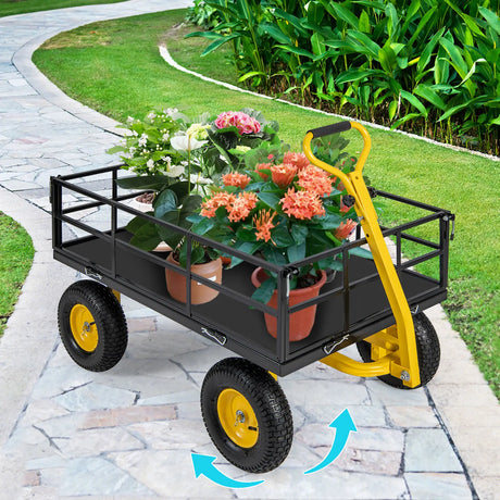 Utility Garden Cart with 180 Rotating Handle and Removable Sides-Black