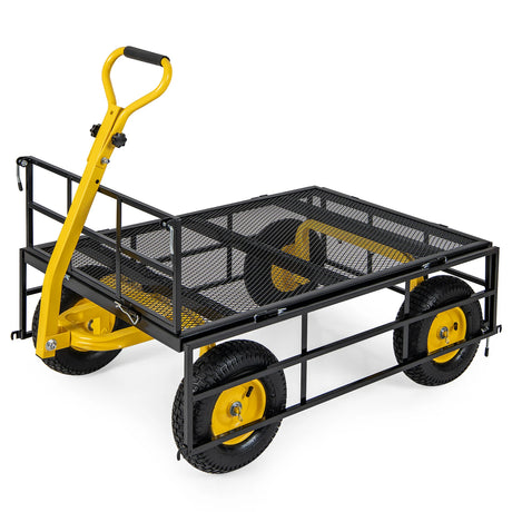 Utility Garden Cart with 180 Rotating Handle and Removable Sides-Black