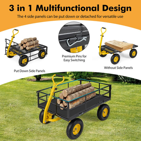 Utility Garden Cart with 180 Rotating Handle and Removable Sides-Black
