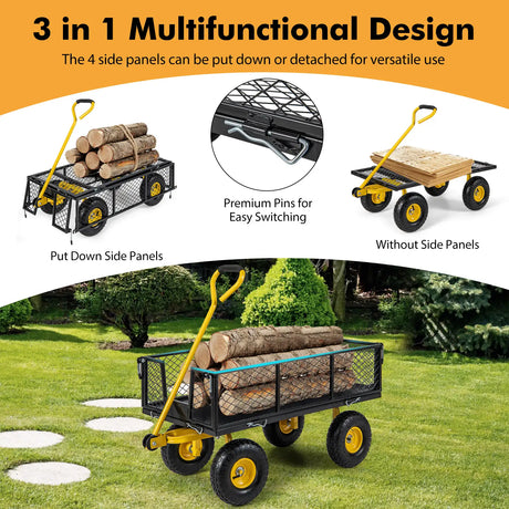Utility Garden Cart with 180 Rotating Handle and Removable Sides for Outdoor-Black