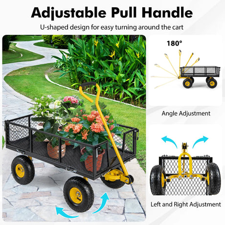 Utility Garden Cart with 180 Rotating Handle and Removable Sides for Outdoor-Black