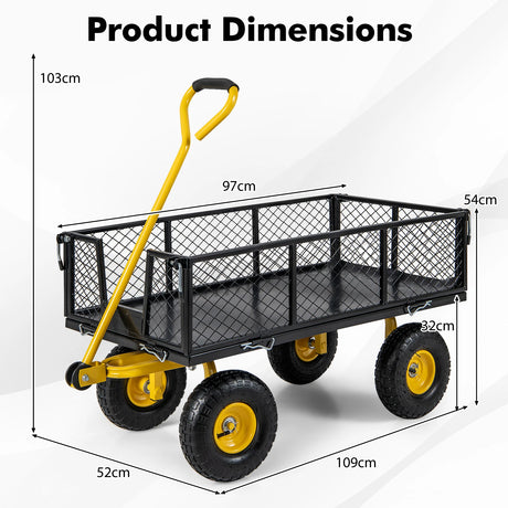 Utility Garden Cart with 180 Rotating Handle and Removable Sides for Outdoor-Black