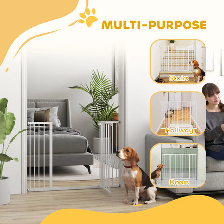 PawHut Dog Gate Pet Safety Gate Stair Barrier Pressure Fit Adjustable 76-82/86-97/101-107 cm, White