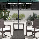 Outsunny Rattan Outdoor Coffee Table, Wicker Garden Patio Bistro Side Table with Umbrella Hole and Storage Space, Dark Grey
