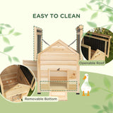 PawHut Wooden Duck House with Double Doors, Openable Roof, Ventilation Holes, Removable Base, Natural Wood Finish