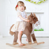 HOMCOM Kids Children Plush Rocking Horse Wooden Base Ride On Toy Rocker with Handle Grip Traditional Toy Fun Gift for Age 3+ (Brown & White)