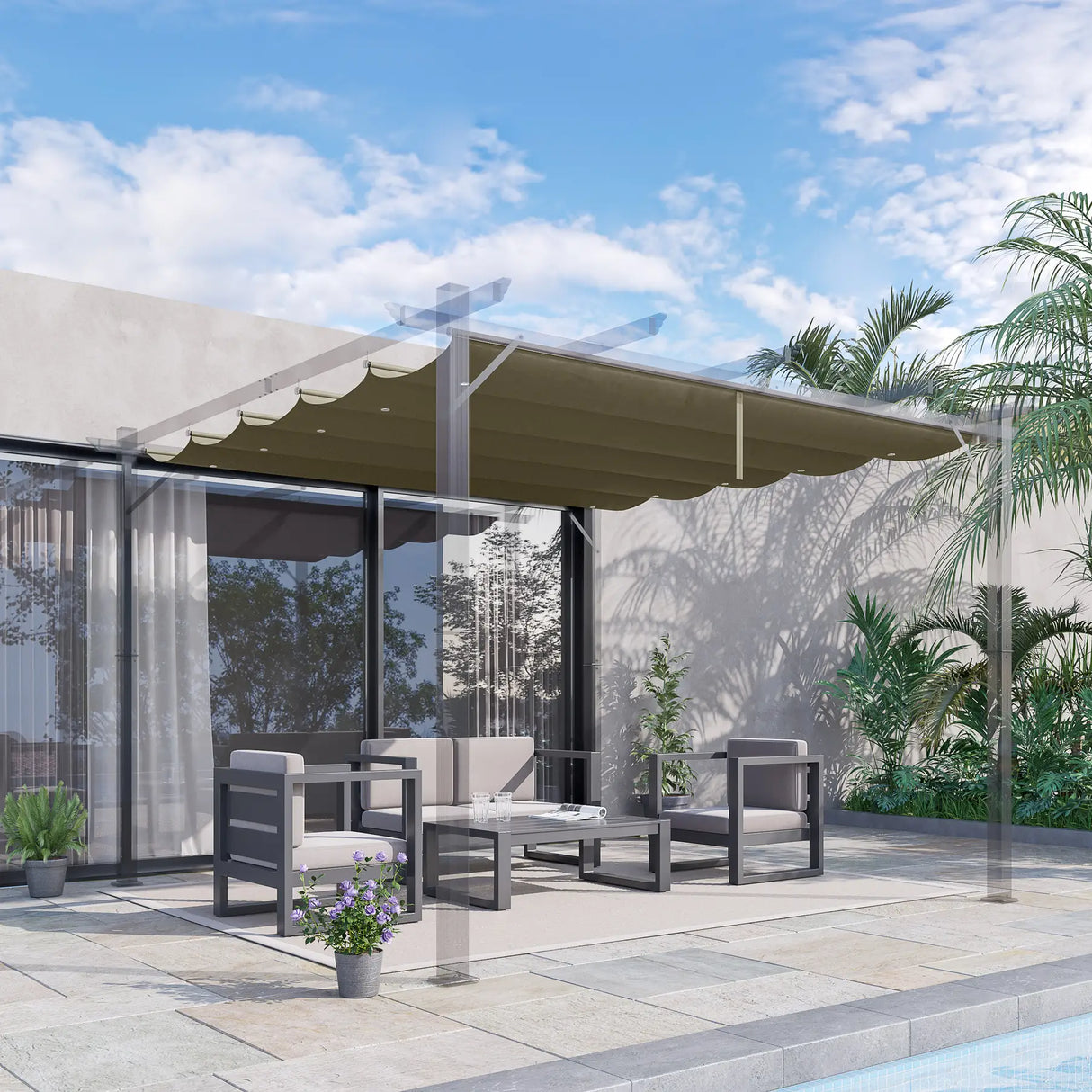 Outsunny Retractable Pergola Cover, 2.55 x 2.5 m Replacement Canopy Fabric for 3 x 3 m Frame, Roof Top Only, Tan