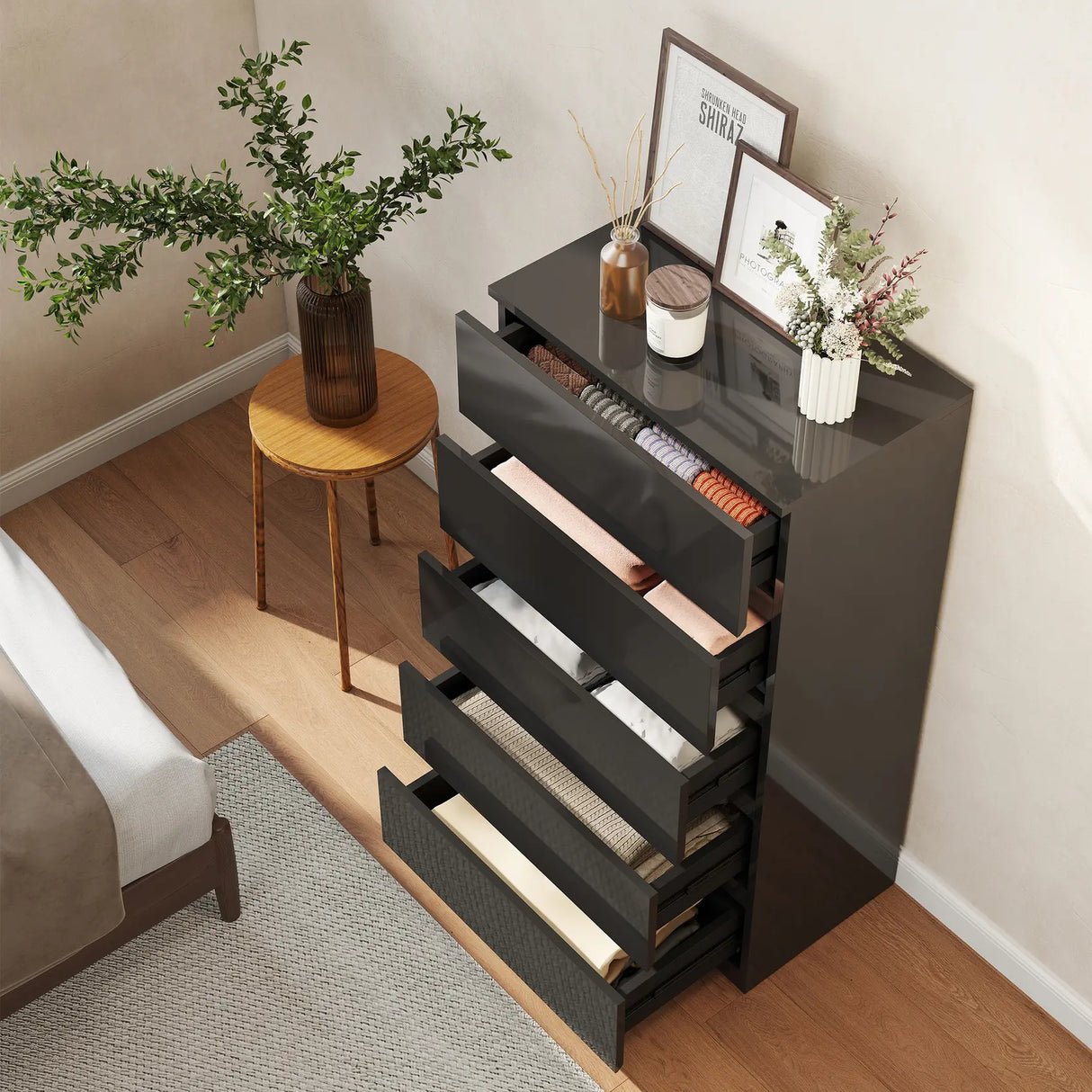 HOMCOM Chest of Drawers, 5-Drawer Storage Cabinets, Modern Dresser, Storage Drawer Unit for Bedroom